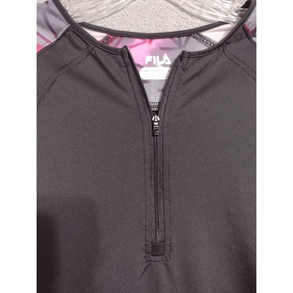 FILO Athletic Tee Women's Small Stretchy 1/4 Zip Black Red Pink Geometric Print - Picture 10 of 11